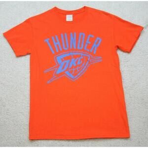 Oklahoma City Thunder Short Sleeve Orange Blue Graphic T Shirt Mans Small Dd18